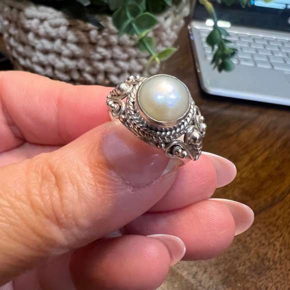 Pearl Sterling Silver Ring Size 6.5 - Picture 6 of 10